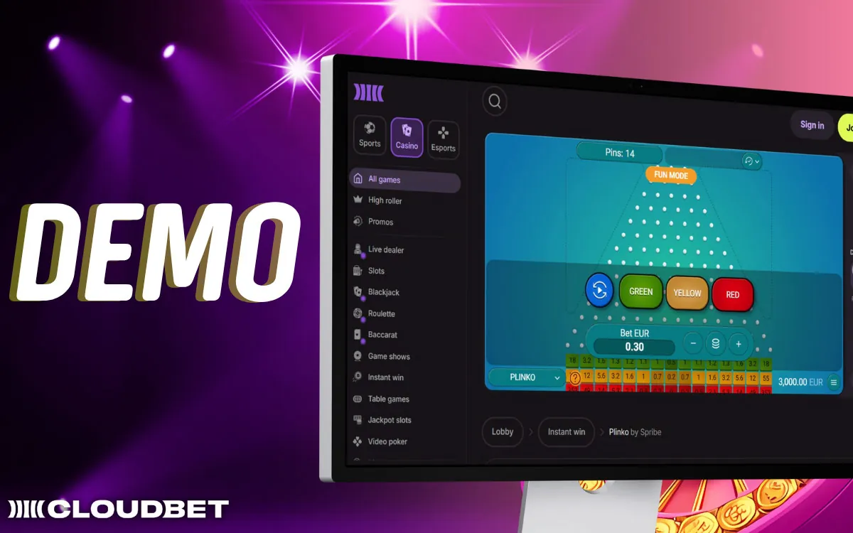 Cloudbet Casino Playing Plinko in Free Demo Mode
