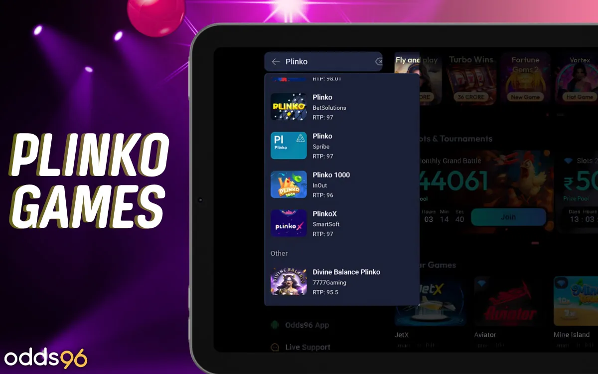 On the Odds96 website, you can find out which Plinko games are available
