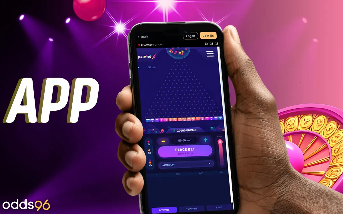The Odds96 platform has its own app where you can play Plinko