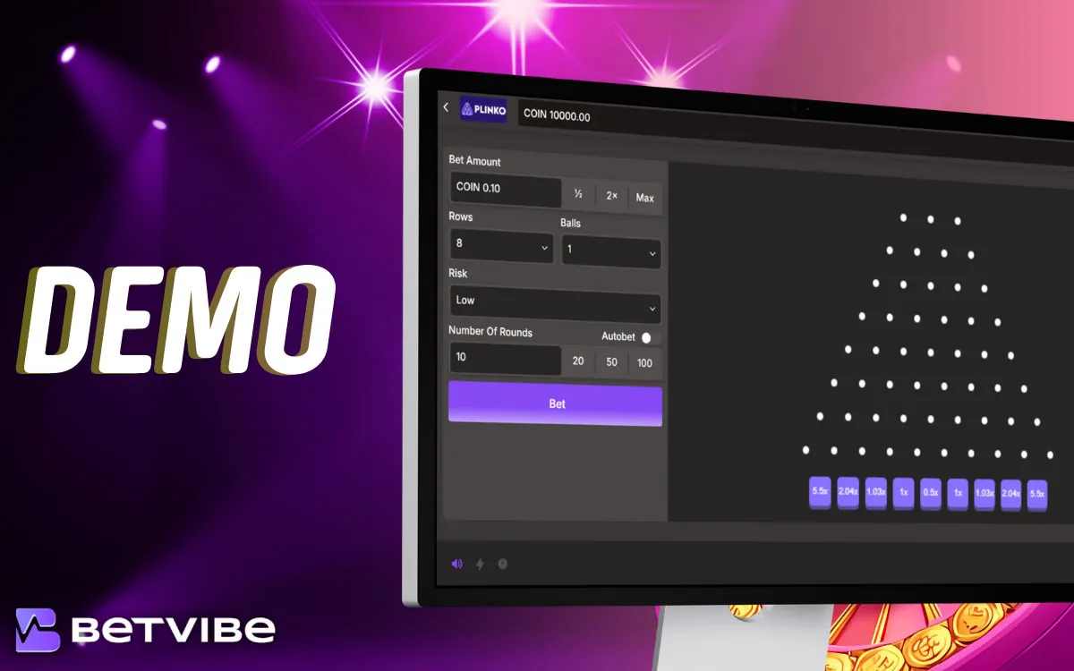 BETVIBE Playing Plinko in Free Demo Mode
