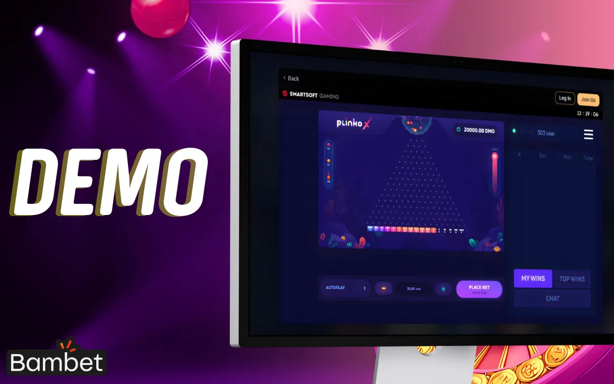 On the Bambet website, you can play Plinko in free demo mode