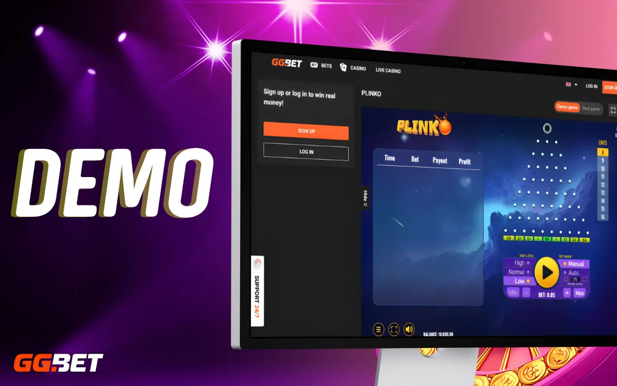 GG Bet Casino Playing Plinko in Free Demo Mode
