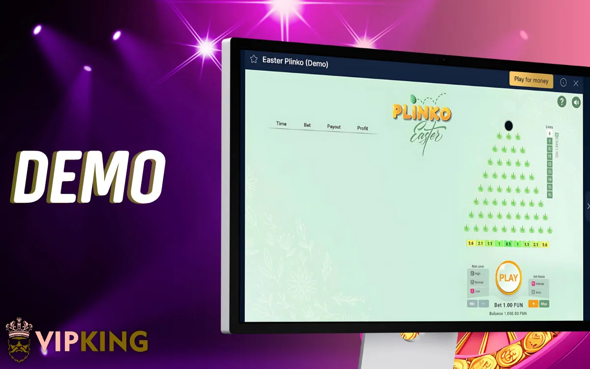VipKing Casino Playing Plinko in Free Demo Mode